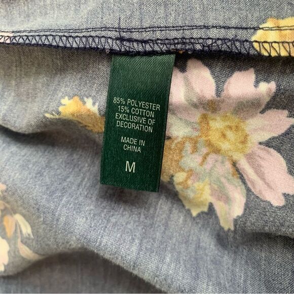 Lauren Ralph Lauren Pajama Set Sz M Satin Finish Blue with Floral Print - Picture 7 of 13